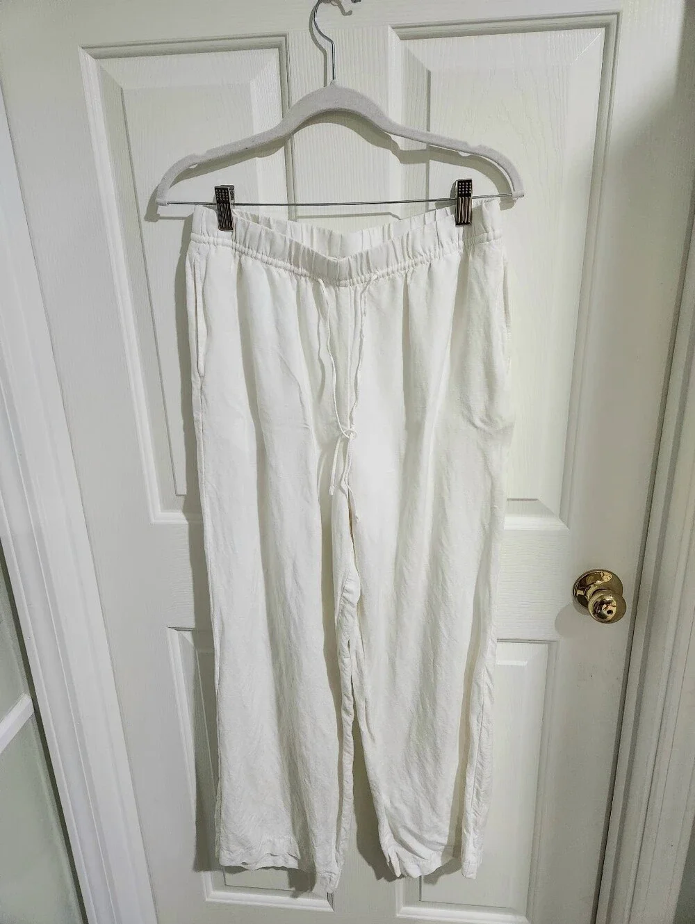 H&M Casual White Drawstring Linen-Blend Pants